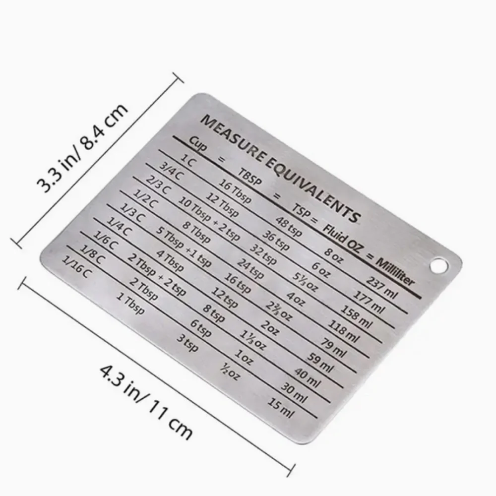 Stainless Steel Fridge Magnet with Measure Equivalents 4.3” x 3.3”